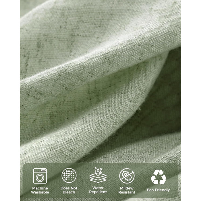 Штора для душу 180x180 см льон, зелена - водонепроникна, з антигрибковим покриттям, з утяжеленим краєм, з кільцями (1 шт)