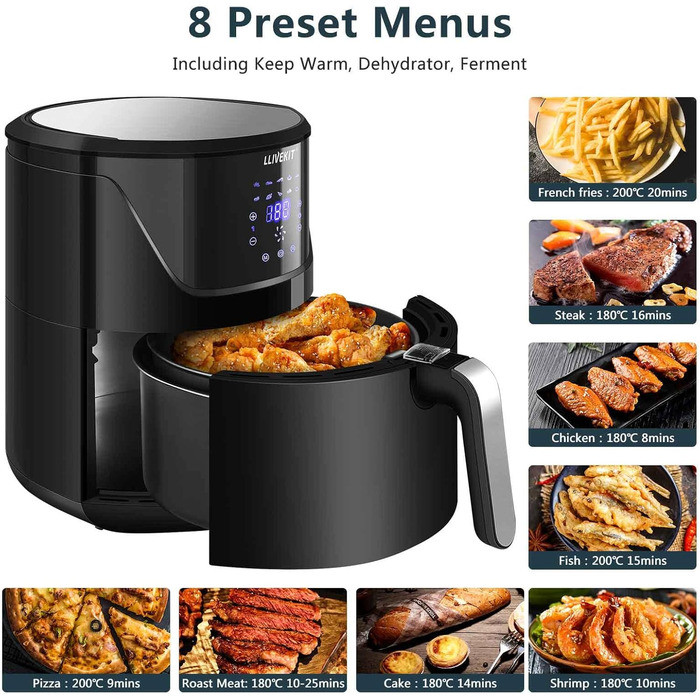 Фритюрниця LLIVEKIT з 2 камерами, 4.5L+4.5L, Airfryer 9-в-1, без олії, з сенсорним екраном, таймером