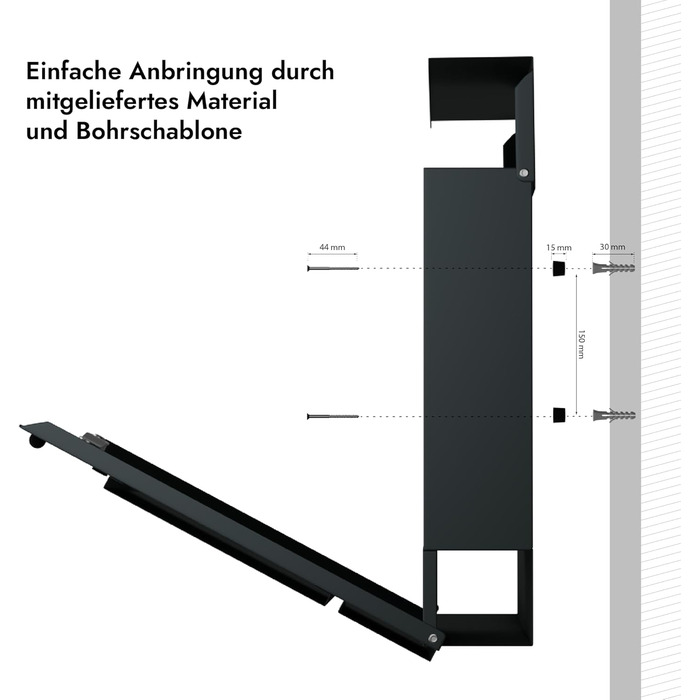 Поштовий ящик Forgard Helsingborg антрацит з газетницею, RAL 7016, персоналізований, з монтажним комплектом. З цинкової сталі, сучасний дизайн.