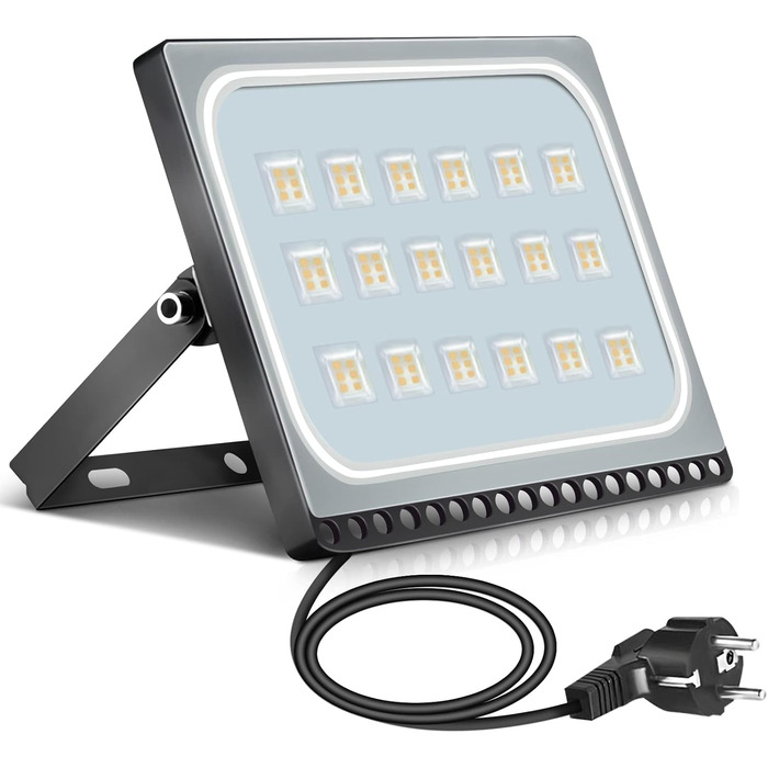 papasbox 100W LED Floodlight Spotlight, LED Floodlight Construction Light with Plug Waterproof IP65, 3000K Warm White, Ideal Wall Light Outdoor Lighting for Garden, Garage, Hotel