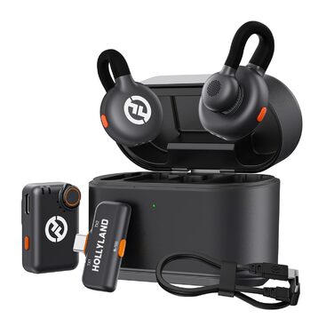 Hollyland Lark M2S Бездротовий мікрофон-лапка з USB-C для iPhone 15/16 та Android, кліпса Titan, Plug-and-Play, шумозаглушення, 300 м радіус дії, 27 годин роботи від акумулятора для Vlogging (2TX+2RX+1 Cable for Lightning, Чорний)