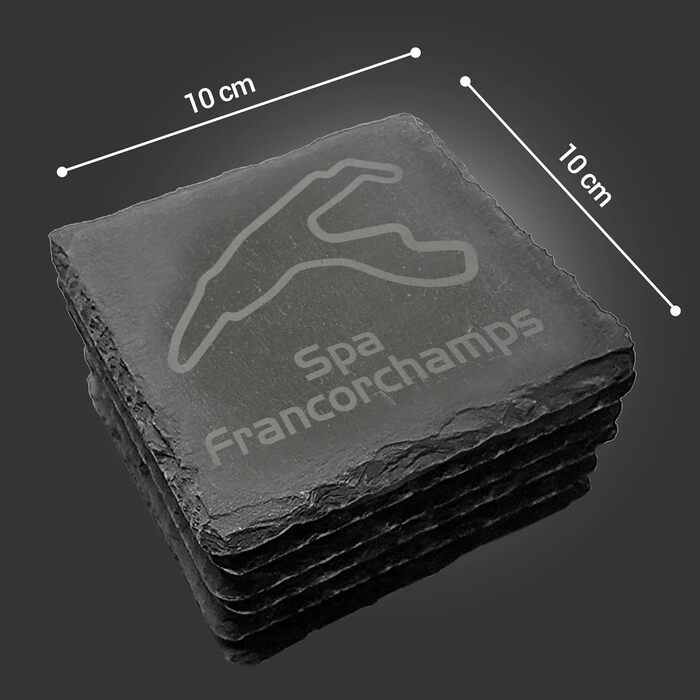 Nürburgring Coasters for Drinks, 6-Piece Set - Slate Coasters, for Home and Dining Room, Decoration, Racing Fans (Spa Francorchamps)