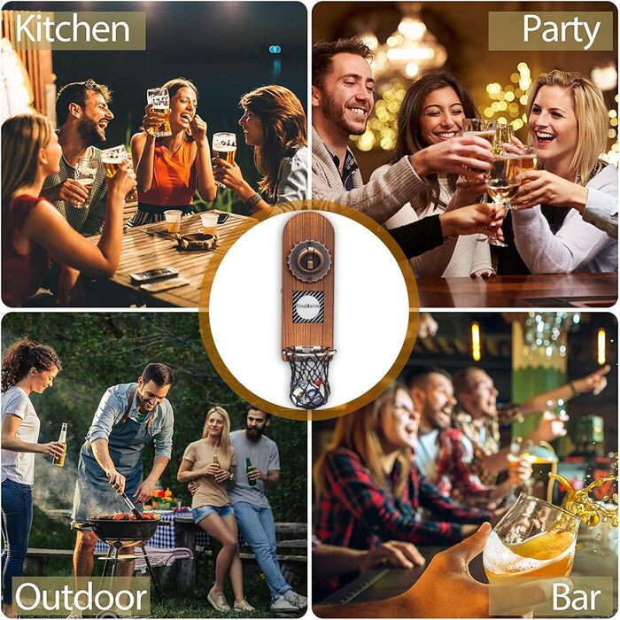 ZONSUSE Bottle Opener Wall Mount Magnet with DIY E-Ink Screen, Vintage Wood Bottle Opener Wall with Holder, Customizable Images/Texts, Unique Gift Ideas Gifts for Men Christmas Gifts