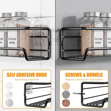 Спеція органайзер з 24 скляними баночками та етикетками, без свердління, настінний, підходить для стін та шаф, комплект з 4 шт.