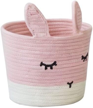 Милий маленький кошик з бавовняного шнура T&T Homewares для зберігання, прання, дитячої кімнати, іграшок, кота, собаки, рослин, рожевий заєць