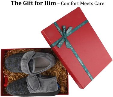 Теплі халапи для чоловіків TIESTRA з флокуванням, для діабетиків, широка нога, з фетрової в'язки, з підошвою з піною Memory Foam, з застібкою-липучкою, розмір 41-47 (Смужки сірого кольору, 46 EU)