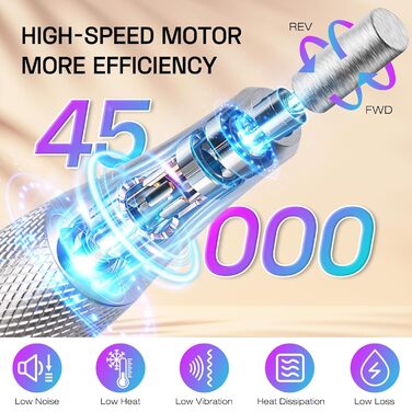 Електрична машинка для манікюру та педикюру - професійна бездротова 45000 об/хв для акрилу, гелю та пудри