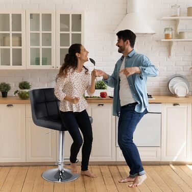 DUMOS Modern Adjustable Bar Stools 2-Pack - Metal Legs, Kitchen & Bar Height - White & Dark Black