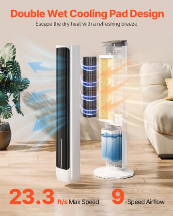 Турбовентилятор VEVOR: 7,1 м/с, тихий, з осциляцією 70°, 9 режимів, 4 моди, таймер 24 год, пульт, для дому, офісу, спальні