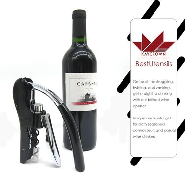 Професійний штопор Best Utensils з цинкового сплаву, з важелем, фольгорізом, відкривачкою, дизайн восьминіг/кролик, чорний