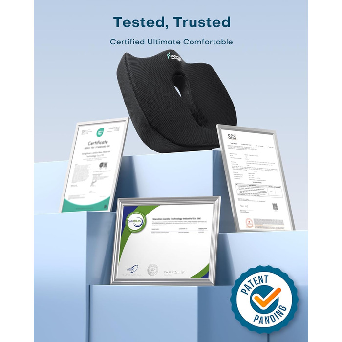 Ортопедична подушка для сидіння Feagar з Memory Foam, ергономічна подушка для офісного крісла, інвалідного візка, автокрісла, для хребта, чорна (чорний, XL (90-150 кг))