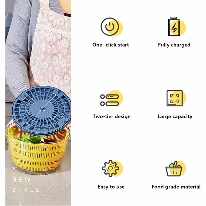 Automatic Salad Spinner, USB Wireless 4000ml Salad Spinner Dehydrator for Fruits and Vegetables, Salad Bowl for Serving, Quickly Drains Kitchen Helper in Trendy Color, Long Standby Time (Blue)