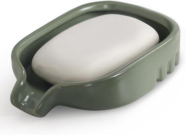 Керамічна миска для мила BosilunLife з отвором для стоку води – неслизька підставка для мила, квадратна, сучасна та мінімалістична, для ванної кімнати, душу, кухні, умивальника (Сірий, Зелений)