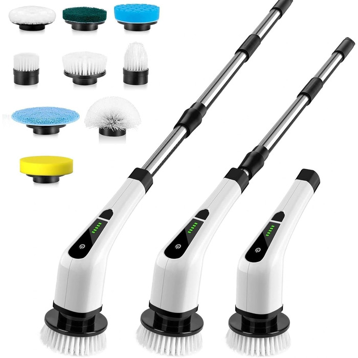 Електрична щітка для прибирання бездротова з 9 змінних насадок, 2 швидкості. Електричний очищувач ванни з регульованою ручкою для ванної, кухні, авто, підлоги
