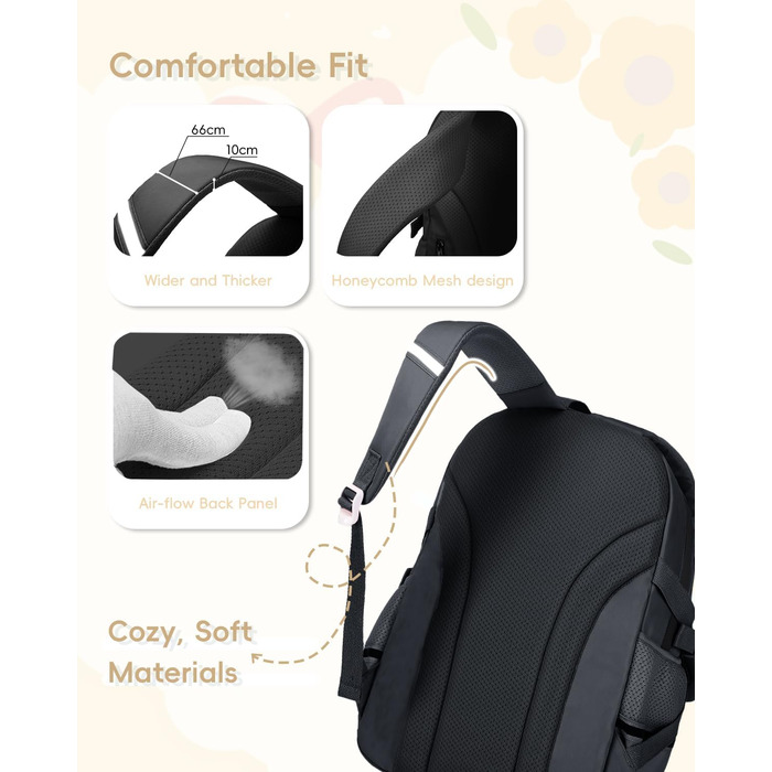 Шкільний рюкзак Tanou для дівчаток-підлітків, 9-16 років. Великий, водонепроникний, з брелоком (чорний)