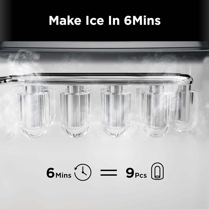 Silonn Ice Maker - Compact Ice Cube Machine for Kitchen, Bar, Office & Party - 2 Sizes, 12KG/24H, Self-Cleaning, Black