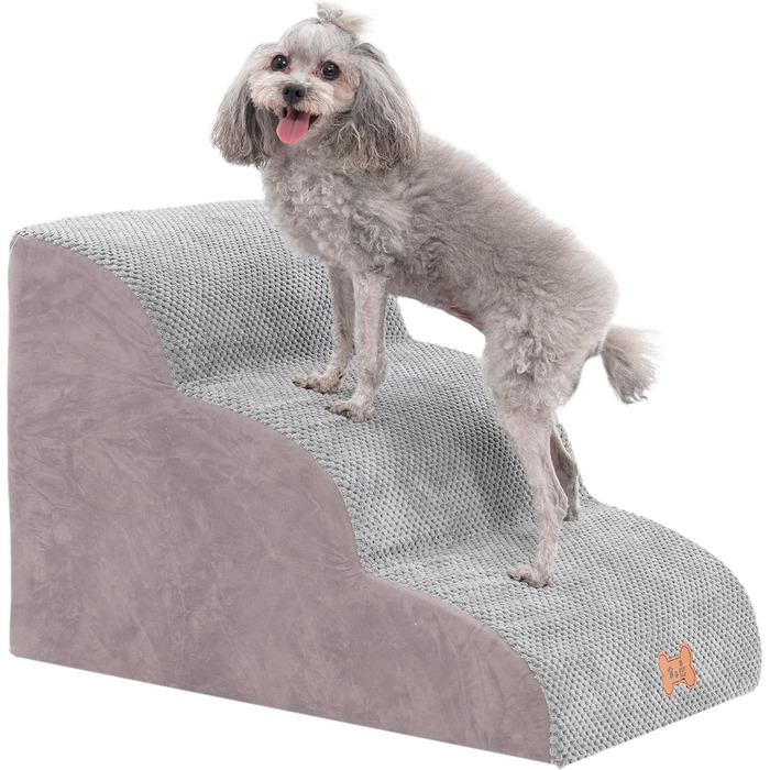 Сходинка для собак маленьких порід, 3 сходинки, для ліжка та дивана, з високощільним губчастим матеріалом, для котів та собак, знімний та пральний чохол, неслизьке дно, 40 см