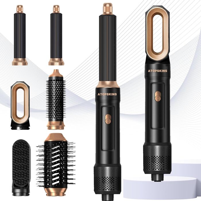 Набір для укладки волосся Atopskins Pro Airstyler 6 в 1: фен-щітка, плойка, іонізація, 1000W, чорний
