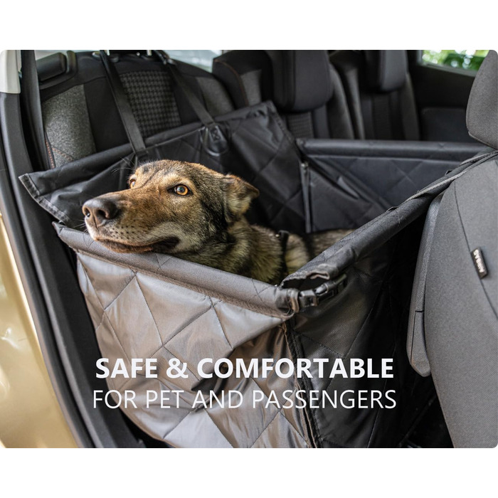 Автокрісло для собак RAGI з ременем безпеки - міцне та стабільне. Захист сидінь авто, переноска для собак на заднє сидіння. Чорний колір