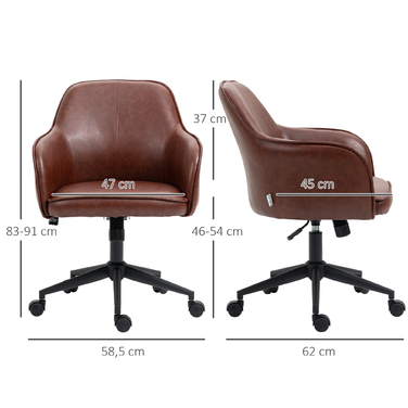 Vinsetto Office Chair Desk Chair with Tilt Function, Height Adjustable 93-101 cm, Weight Capacity up to 120 kg, Faux Leather Look, Brown