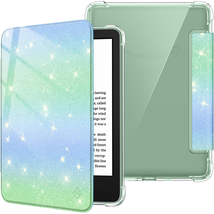 Чохол Fintie для Kindle 6 (11-го покоління) 2024/2022, прозомий, м'який TPU з авто-сном/пробудженням, для Kindle Basic 2024, Agavengrün (блискучий зелено-блакитний)