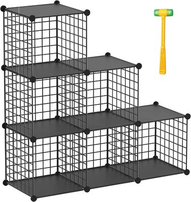 TUMUCUTE Storage Cube Shelf with 9 Cubes, Plastic, Closet, Modular, Bookshelf, Storage Shelves for Bedroom, Living Room, Office, (Black Plastic-Iron, 6 Cubes)