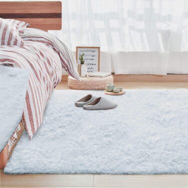 Пухнастий килим для спальні Calore з високим ворсом, 80x120 см, білий. Антиковзаюча підкладка, для вітальні, сумісний з пральною машиною