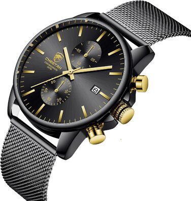 Годинник чоловічий GOLDEN HOUR стильний мінімалістичний кварцовий аналоговий з металевим браслетом, водостійкий хронограф (Новий золотий, чорний)