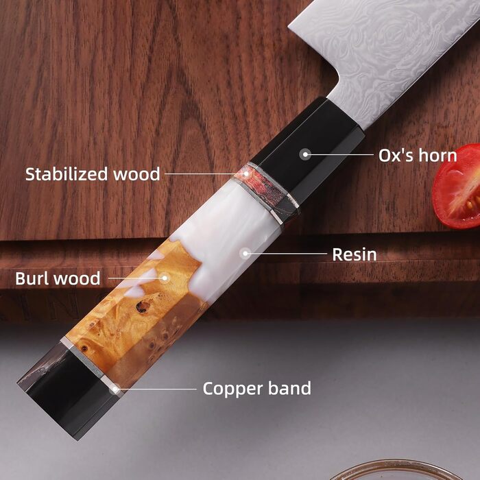 Японський ніж Kiritsuke FINDKING 9 дюймів, Дамаська сталь, для професійних та домашніх кухарів (серія BLACK-ROSE)