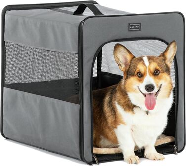 Транспортна переноска для собак Petsfit, сіра, M (61x46x53.5 см) з м'якою підстилкою