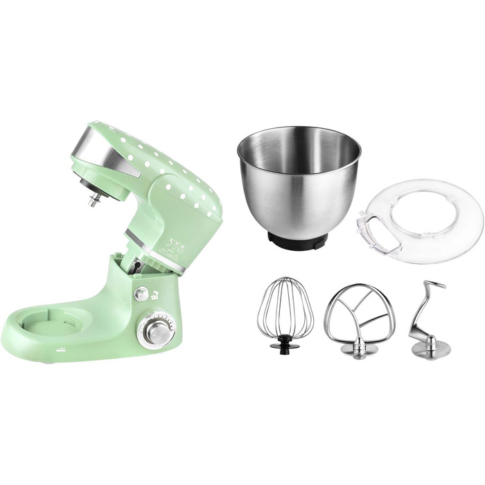 Kalorik TKG M 3014 MI Design Kitchen Machine with 5 Liter Stainless Steel Bowl, Die-Cast Mixing and Dough Hooks, 6 Speed Settings, Stainless Steel Whisk, Powerful 1000 Watt, Mint