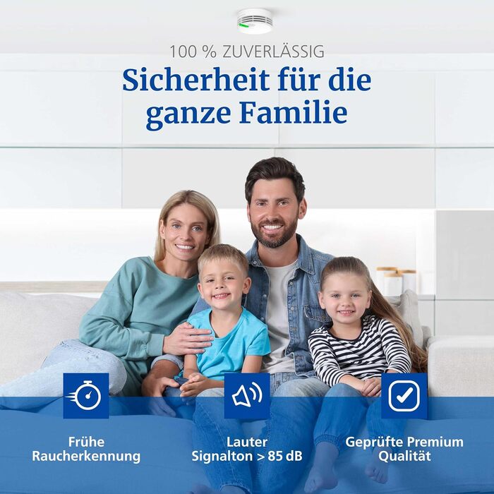 Hekatron Genius Plus – Smoke Detector 10-Year Battery – Stiftung Warentest Test Winner – made in Germany – incl. 1x adhesive pad – App-supported – Fire Alarm – multilingual – 1 piece
