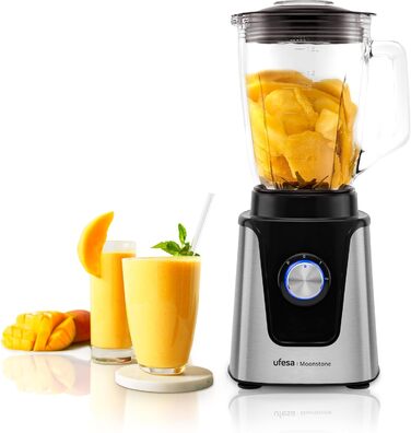 Ufesa Moonstone Stand Mixer, 1500W Power, 1.5L Glass Jar, Speed Control with LED Light, Ice Crusher, 6 Detachable Titanium Blades, 2 Speeds + TURBO 1500W Titanium 1.5L