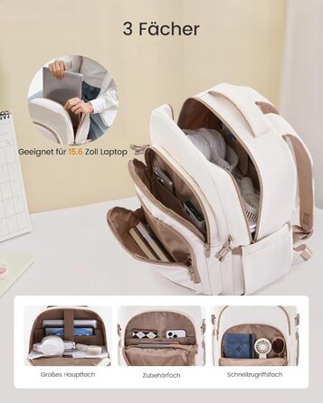 LOVEVOOK Рюкзак для жінок, 15.6 дюймів, водонепроникний, для школи, підлітка, елегантний, на кожен день, для роботи, навчання, подорожей, універсальний (15.6 дюймів, Бежевий)