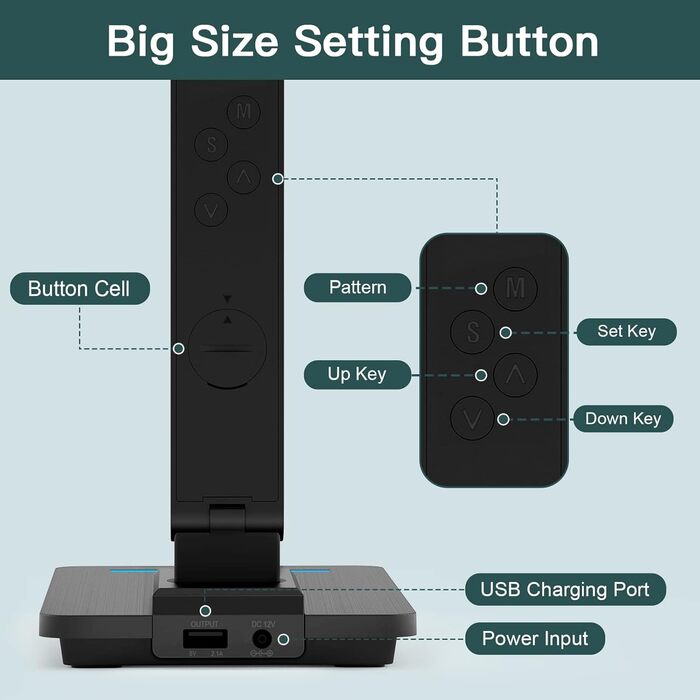 Світлодіодна лампа настільна з регулюванням яскравості та функцією зарядки, годинник - нічник з бездротовим зарядним пристроєм 10W, USB-порт, складний дизайн, сенсорне керування 5 рівнів, 3 режими Tx223black-eu