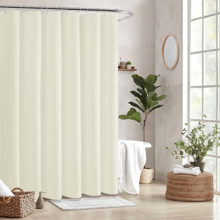 Штора для душу BTTN Waffel 180x200 см, бежева, антигрибкова, з водонепроникним покриттям, 12 гачків, поліестер