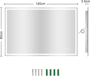 Дзеркало для ванної кімнати з LED підсвічуванням Dripex, 50x70 см, з сенсорним вимикачем, протитуманне, 6400K, енергозберігаюче