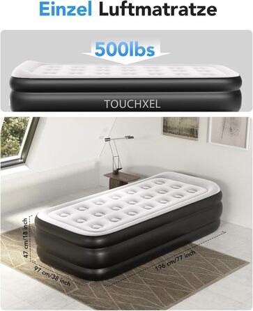 Надувний матрац односпальний з електричним насосом (Чорний, Twin)