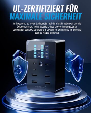 Зарядний пристрій Sabrent USB 60W, 10 портів, швидка зарядка для MacBook, ноутбуків USB-C, iPhone, Samsung Galaxy (AX-TPCS)