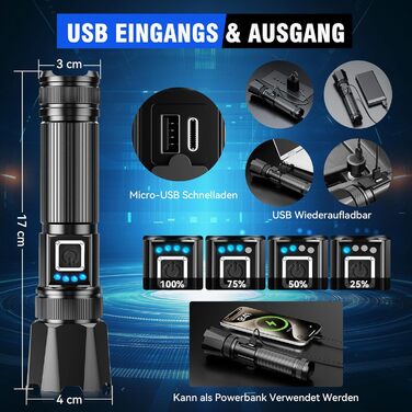 LED ліхтарик XHP70.2 на 1000000 люменів, перезаряджається, з зумом, 5 режимів, водонепроникний IP67, для кемпінгу, туризму, надзвичайних ситуацій SR5000S