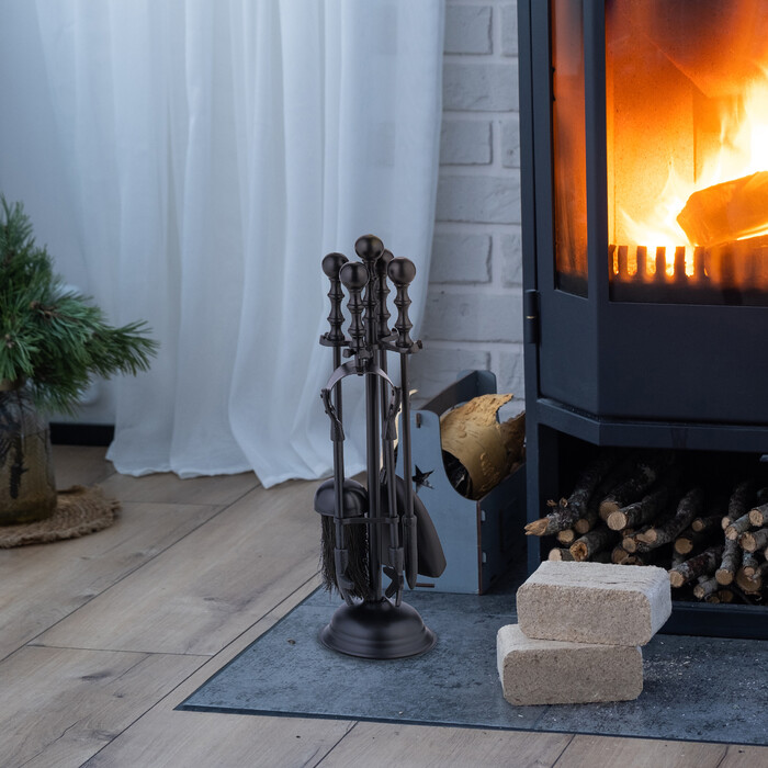 Relaxdays 5-Piece Fireplace Set in Black