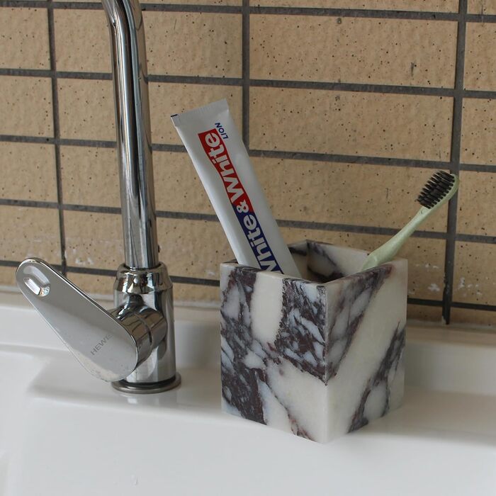 Calacatta Viola Marble Toothbrush Holder for Bathroom, Natural Marble, Makeup Brush Holder, Countertop Organizer