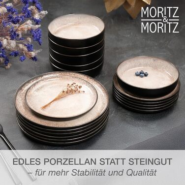 Набір посуду Moritz & Moritz VIDA Beige 18 предметів - Сучасний сервіз з порцеляни, стійкий до подряпин, для мікрохвильової печі та посудомийної машини, 6 персон