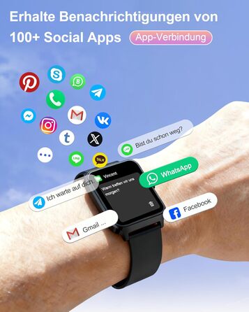 Розумний годинник Popglory для жінок та чоловіків, 100+ спортивних режимів, моніторинг здоров'я 24/7, Bluetooth, вимірювання тиску, пульсу, стресу, сну, будильник, калькулятор, крокомір, сумісний з Android та iOS, чорний