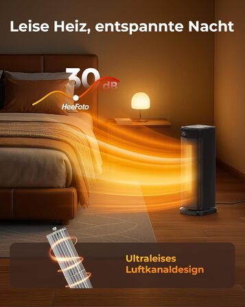 Електричний обігрівач 2000W з економічним споживанням, тихий, з таймером 24 години, осциляція 90°, захист від перекидання та перегріву, чорний