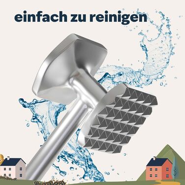 Преміум Fleischklopfer (м'ясорубка) з цинкової сплави з матовим хромом - для відбивання шніцелів та м'яса, придатний для миття в посудомийній машині. Ідеальний подарунок для кулінарії.