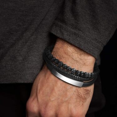 Чоловічий шкіряний браслет Casisto Lederarmband з гравіюванням, плетінка, магнітний замок (чорний/коричневий, 17.5 см)