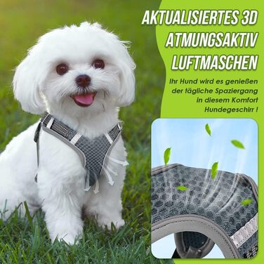 Шлейка для собак маленьких та середніх порід, Air Mesh дихаюча, з м'якою ручкою та замикаючими карабінами, витривала, світловідбиваюча, для цуценят (Сірий, XS)