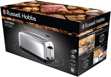 Тостер Russell Hobbs Victory на 4 тости, нержавіюча сталь, широкі відсіки, підставка для булочок, 6 режимів підсмажування, розморожування та підігрів, модель 23520-56