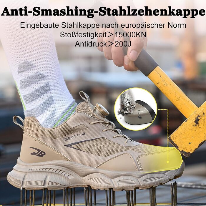 Робочі черевики для чоловіків та жінок. Легкі, дихаючі, з металевим підноском. Чоловічі та жіночі робочі черевики для промисловості, 44 EU, хакі